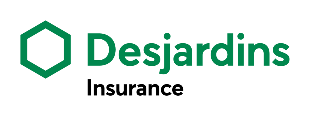 Desjardins Insurance logo with a green hexagon symbol and text, featuring "Desjardins" in green and "Insurance" in black.