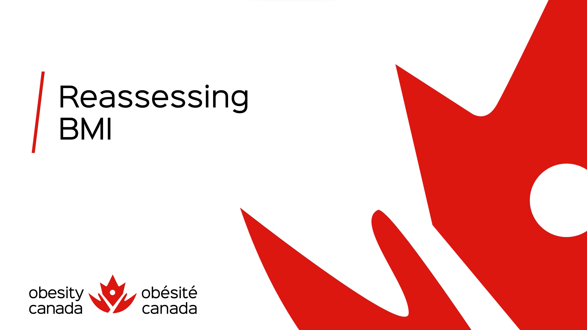 Slide displaying the text "Opening the Conversation with Patients" with red abstract design and Obesity Canada logo.